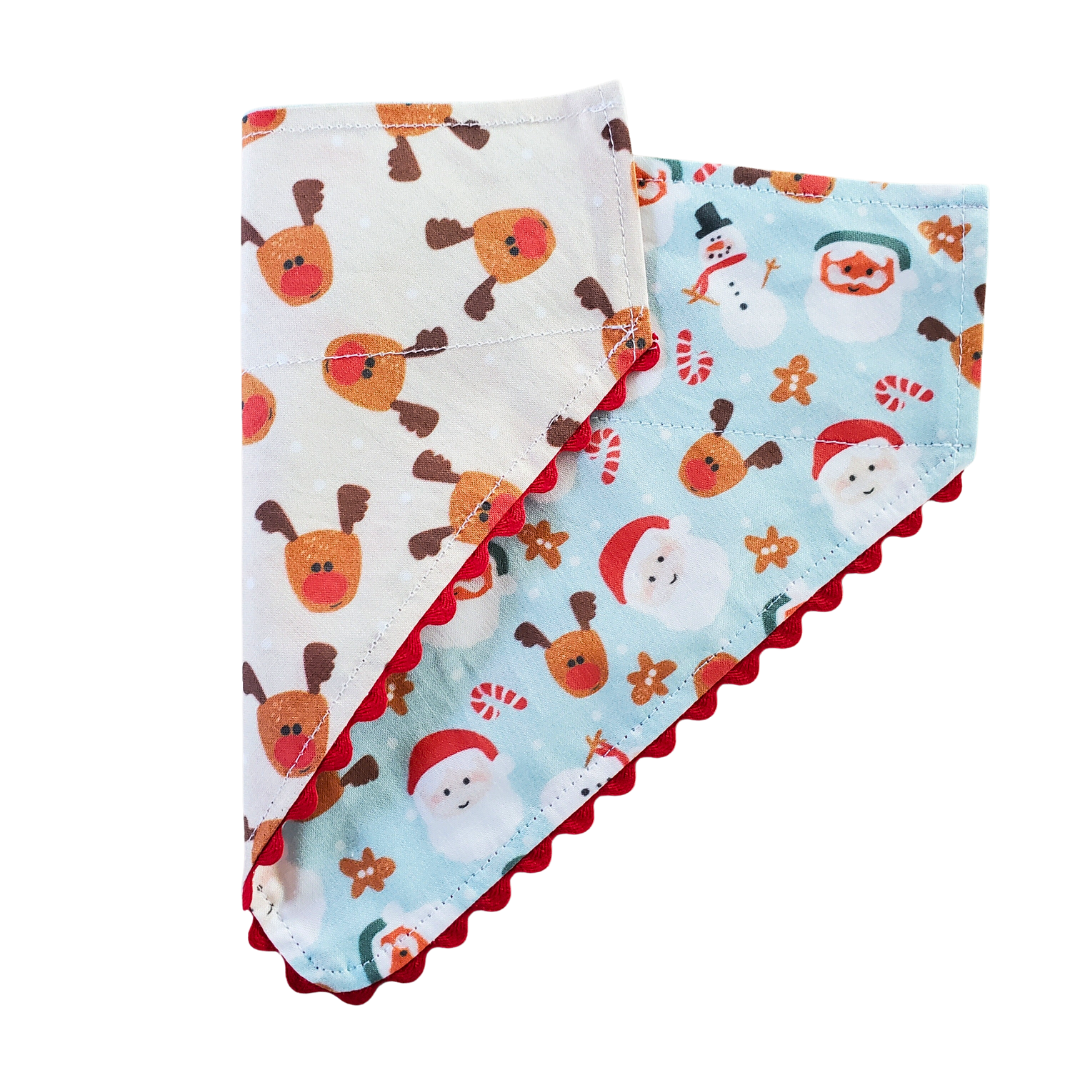 HO HO HO - Santa - Light Blue Reversible Dog Collar Bandana