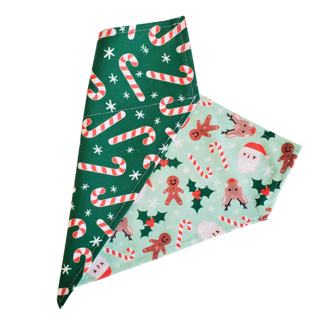 Minty Christmas Santa - Reversible Dog Collar Bandana