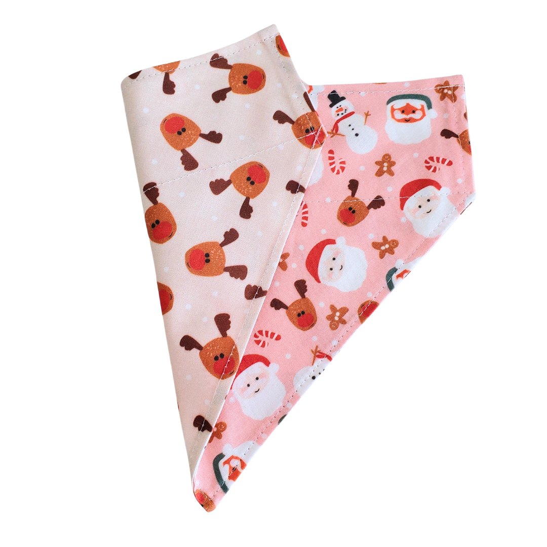 Pink Santa and Reindeer - Reversible Dog Collar Bandana