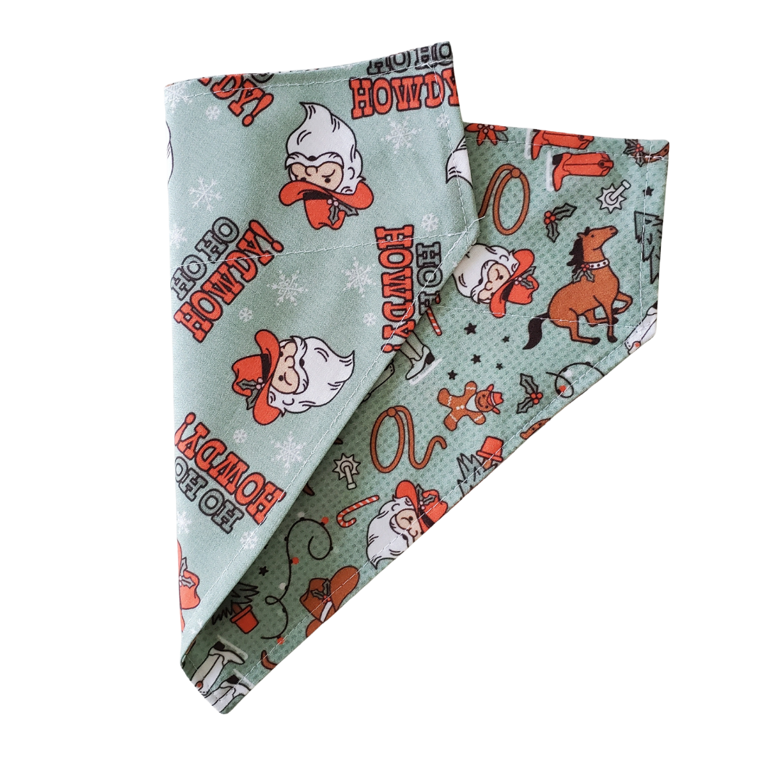 Ho Ho Howdy Green - Reversible Dog Collar Bandana