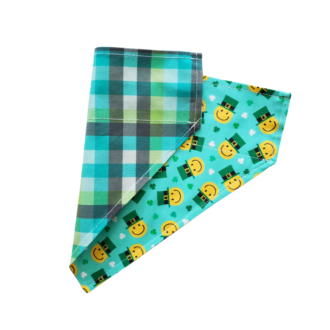 Smiley Face & Shamrocks - Reversible Dog Collar Bandana