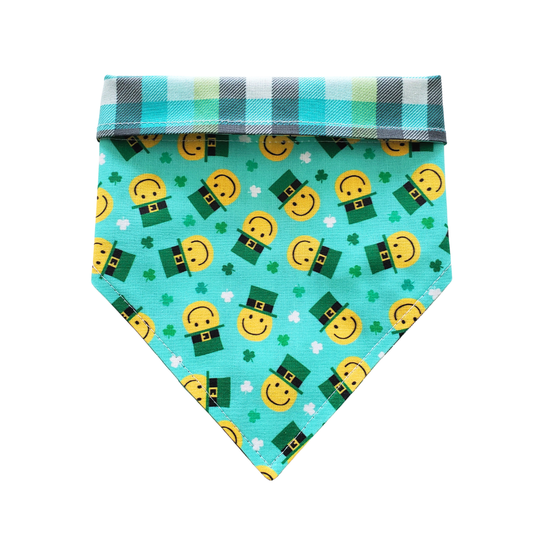 Smiley Face & Shamrocks - Reversible Dog Collar Bandana