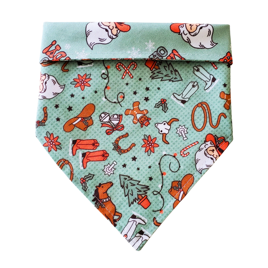 Ho Ho Howdy Green - Reversible Dog Collar Bandana