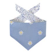 Blue Embroidered Daisies Reversible Tie On Dog Bandana