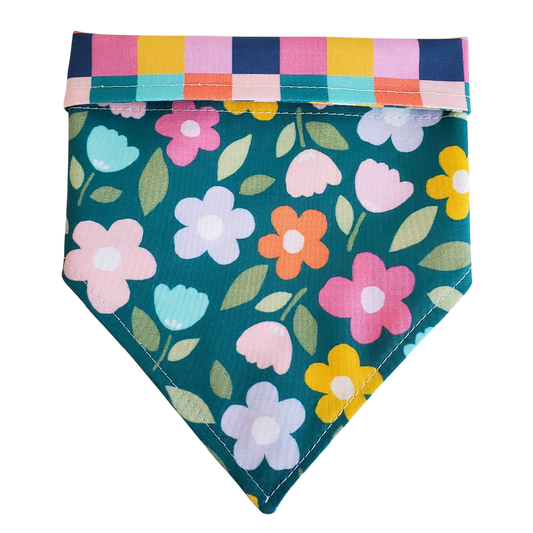 Flowers & Checks - Reversible Dog Collar Bandana