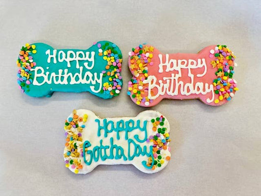 Celebrate your pup’s special day with our handmade birthday/gotcha day treats!