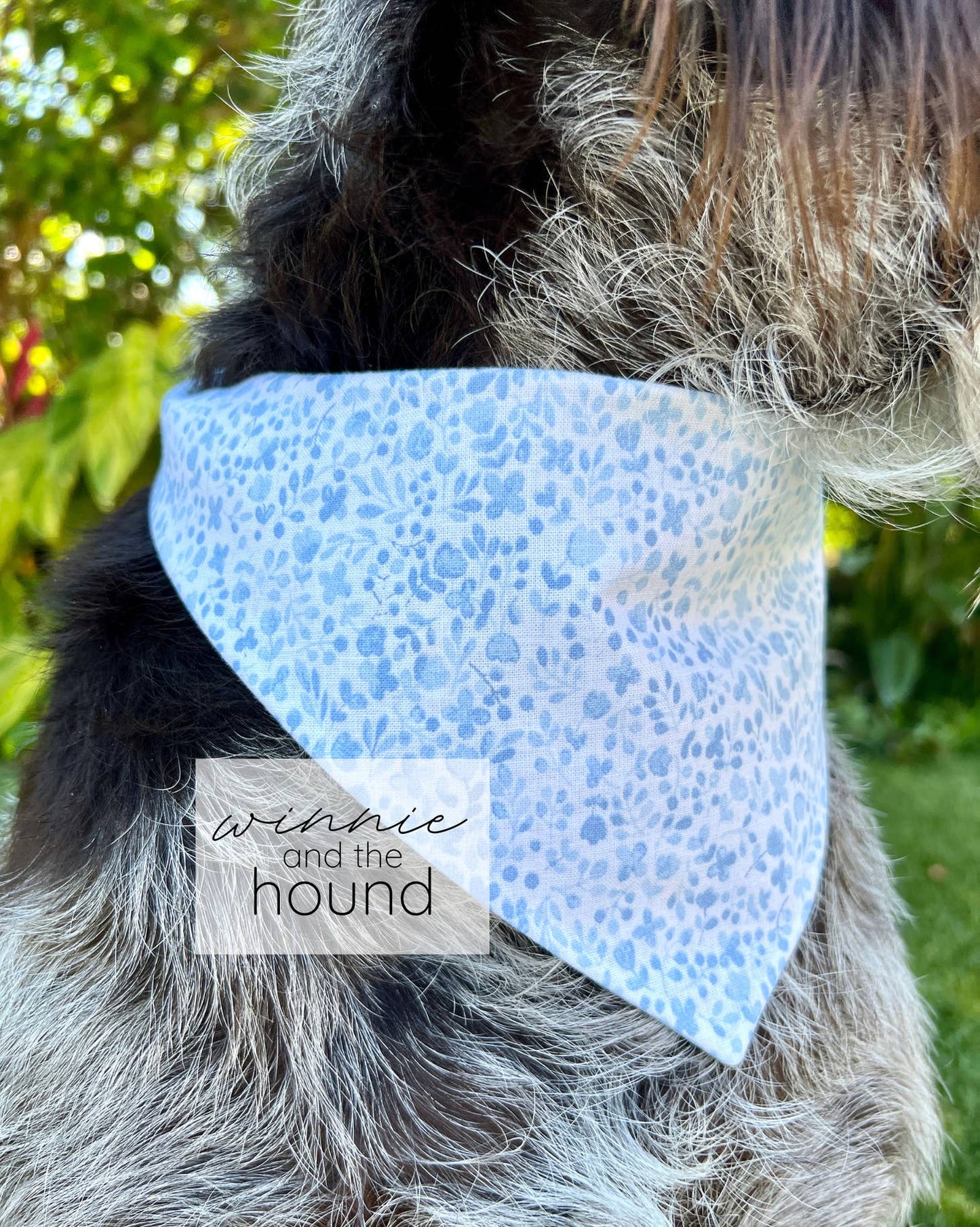 Blue Embroidered Daisies Reversible Tie On Dog Bandana